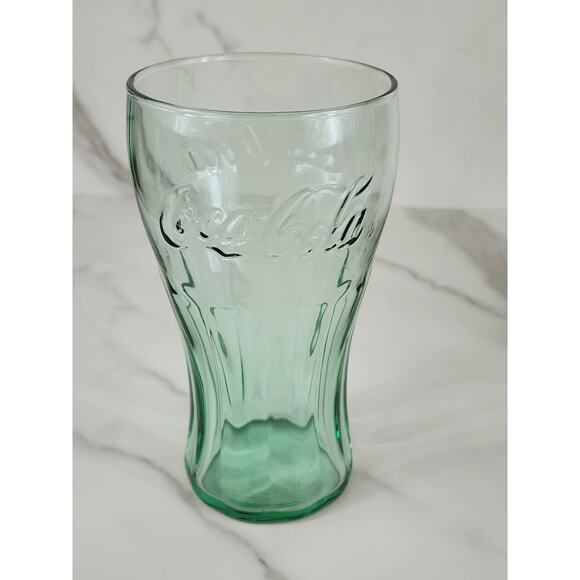 Coca Cola Libbey Drinking Glasses 16oz Embossed 6" Retro Glass Green Brown x3 - Picture 2 of 12